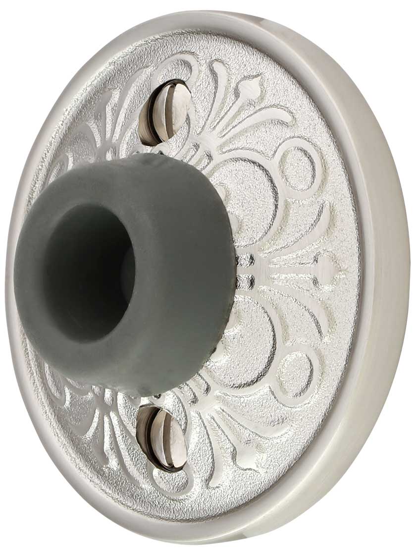Wall-Mount Door Stop with Lancaster Rosette and Rubber Bumper